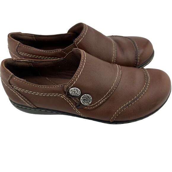 Clarks Ashland Alpine Bendable Cognac Brown Leather Comfort Loafer Size 5.5 - Picture 3 of 5